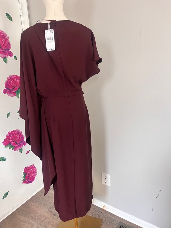 MANGO NWT one shoulder draped dress in burgundy maroon color - Picture 10 of 12